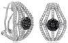 WIDE 1.52CT WHITE & BLACK DIAMOND 14K WHITE GOLD FLOWER CLIP ON HANGING EARRINGS