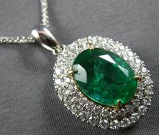 2.76CT DIAMOND & AAA EMERALD 18KT 2 TONE GOLD OVAL & ROUND HALO FLOATING PENDANT