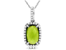 1.91CT DIAMOND & AAA PERIDOT 14KT WHITE GOLD 3D CUSHION & ROUND FLOATING PENDANT