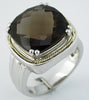 9.30CT AAA SMOKEY TOPAZ 925 SILVER & 14KT YELLOW GOLD 3D SOLITAIRE ROPE FUN RING