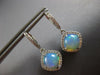 4.3CT DIAMOND & AAA AUSTRALIAN OPAL 14KT WHITE GOLD 3D CUSHION HANGING EARRINGS