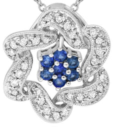 .33CT DIAMOND & AAA SAPPHIRE 18KT WHITE GOLD 3D STAR OF DAVID FLOATING PENDANT