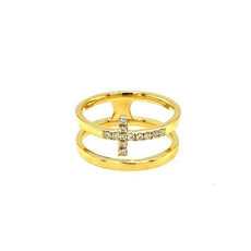 ESTATE .12CT DIAMOND 18KT YELLOW GOLD 3D CLASSIC CROSS FUN FLOATING RING