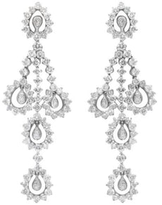 LARGE 5.50CT DIAMOND 18KT WHITE GOLD MULTI TEAR DROP CHANDELIER HANGING EARRINGS