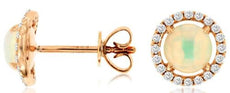 1.20CT DIAMOND & AAA CABOCHON OPAL 14K ROSE GOLD ROUND HALO FLOWER STUD EARRINGS