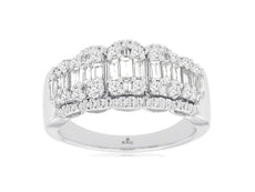 .98CT DIAMOND 14K WHITE GOLD 3D ROUND & BAGUETTE CLUSTER SQUARE ANNIVERSARY RING