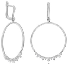 LARGE .96CT DIAMOND 18K WHITE GOLD ROUND CIRCULAR LEVERBACK FUN HANGING EARRINGS