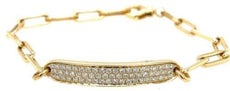 .88CT DIAMOND 18KT YELLOW GOLD 3D MULTI ROW OVAL SOLID ID LINK TENNIS BRACELET