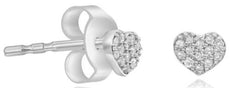 .08CT DIAMOND 14KT WHITE GOLD ROUND CLASSIC PAVE HEART SHAPE LOVE STUD EARRINGS