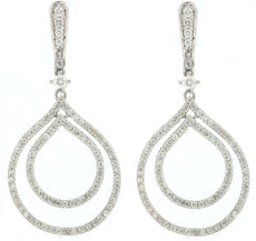 ESTATE 1.32CT DIAMOND 14KT WHITE GOLD 3D DOUBLE TEAR DROP FUN HANGING EARRINGS
