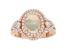 1.82CT DIAMOND & AAA OPAL 14KT ROSE GOLD OVAL ROUND & PEAR SHAPE ENGAGEMENT RING