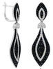 LARGE 4.35CT WHITE & BLACK DIAMOND 18K WHITE GOLD 3D MULTI LEAF HANGING EARRINGS