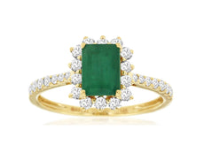 1.48CT DIAMOND & AAA EMERALD 14KT YELLOW GOLD ROUND & BAGUETTE FRIENDSHIP RING