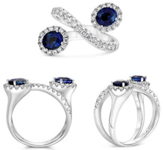 2.46CT DIAMOND & AAA SAPPHIRE 18KT WHITE GOLD OVAL & ROUND CRISS CROSS FUN RING