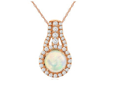 .65CT DIAMOND & AAA OPAL 14K ROSE GOLD ROUND HALO TEAR DROP FUN FLOATING PENDANT