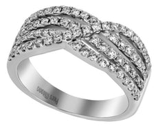 .70CT DIAMOND 18KT WHITE GOLD 3D ROUND MULTI ROW CRISS CROSS INFINITY LOVE RING