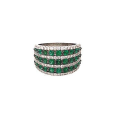 WIDE 1.83CT DIAMOND & AAA EMERALD 18KT WHITE GOLD 3D MULTI ROW ANNIVERSARY RING