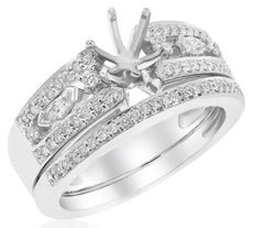 .39CT DIAMOND 14KT WHITE GOLD 3D 6 PRONG SEMI MOUNT ENGAGEMENT WEDDING RING SET