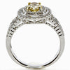 1.29CT WHITE & FANCY YELLOW DIAMOND 18KT 2 TONE GOLD DOUBLE HALO ENGAGEMENT RING