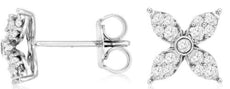 ESTATE .50CT DIAMOND 14KT WHITE GOLD 3D MULTI LEAF FLOWER STUD EARRINGS