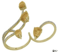 3.59CT DIAMOND & AAA CITRINE 14KT YELLOW GOLD PEAR SHAPE LEAF DOUBLE FINGER RING