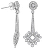 1.18CT DIAMOND 18KT WHITE GOLD ROUND FLORAL TEAR DROP FILIGREE HANIGING EARRINGS