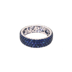 4.69CT AAA SAPPHIRE 18KT WHITE GOLD 3D MULTI ROW PAVE ETERNITY ANNIVERSARY RING