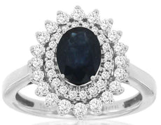 1.97CT DIAMOND & AAA SAPPHIRE 14KT WHITE GOLD 3D OVAL & ROUND ENGAGEMENT RING