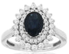 1.97CT DIAMOND & AAA SAPPHIRE 14KT WHITE GOLD 3D OVAL & ROUND ENGAGEMENT RING
