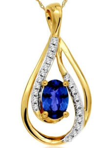 .58CT DIAMOND & AAA TANZANITE 14KT YELLOW GOLD OVAL & ROUND FUN FLOATING PENDANT