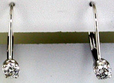 ESTATE .40CT DIAMOND 14KT WHITE GOLD ROUND SOLITAIRE LEVERBACK HANGING EARRINGS
