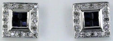 .78CT DIAMOND & AAA SAPPHIRE 14KT WHITE GOLD 3D SQUARE INVISIBLE STUD EARRINGS