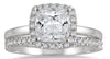 1.33CT DIAMOND 14K WHITE GOLD CUSHION & ROUND SQUARE ENGAGEMENT WEDDING RING SET
