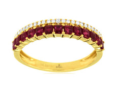 .88CT DIAMOND & AAA RUBY 14KT YELLOW GOLD 3D ROUND & PRINCESS SEMI ETERNITY RING