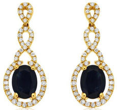 2.42CT DIAMOND & AAA SAPPHIRE 14KT YELLOW GOLD 3D OVAL & ROUND HALO FUN EARRINGS
