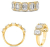 2.83CT DIAMOND 18KT YELLOW GOLD 3D ROUND & EMERALD CUT 5 STONE HALO WEDDING RING