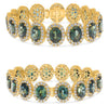 LARGE 40.41CT DIAMOND & AAA GREEN SAPPHIRE 18KT YELLOW GOLD CUFF BANGLE BRACELET