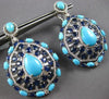 EXTRA LARGE 43.24CT DIAMOND & AAA SAPPHIRE & TURQUOISE 14KT WHITE GOLD EARRINGS