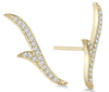 ESTATE .20CT DIAMOND 14KT YELLOW GOLD DOUBLE LEAF ELONGATED EAR CLIMBER EARRINGS