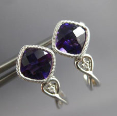1.73CT DIAMOND & AAA AMETHYST 14KT WHITE GOLD CUSHION & ROUND HANGING EARRINGS
