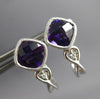 1.73CT DIAMOND & AAA AMETHYST 14KT WHITE GOLD CUSHION & ROUND HANGING EARRINGS