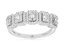 .55CT DIAMOND 14KT WHITE GOLD ROUND & BAGUETTE CLUSTER OCTAGON ANNIVERSARY RING