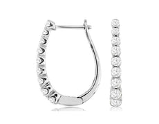 ESTATE 1CT DIAMOND 14KT WHITE GOLD ROUND GRADUATING OVAL HUGGIE HANGING EARRINGS