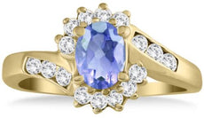 1.41CT DIAMOND & AAA TANZANITE 14KT YELLOW GOLD 3D OVAL & ROUND CRISS CROSS RING
