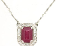 1.29CT DIAMOND & AAA RUBY 14KT WHITE GOLD 3D ROUND & EMERALD CUT SQUARE NECKLACE
