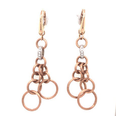 .18CT DIAMOND 18KT TRI COLOR GOLD 3D CIRCULAR MATTE & SHINY FUN HANGING EARRINGS