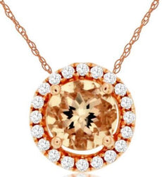 .46CT DIAMOND & AAA MORGANITE 14KT ROSE GOLD 3D ROUND SOLITAIRE FLOATING PENDANT