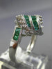 ESTATE WIDE 1.18CT DIAMOND & AAA EMERALD 14KT WHITE GOLD 3D LEAF MULTI WAVE RING