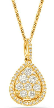.59CT DIAMOND 14KT YELLOW GOLD CLASSIC CLUSTER TEAR DROP HALO FLAOTING PENDANT