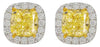 3.41CT WHITE & FANCY YELLOW DIAMOND 18KT WHITE GOLD CUSHION CUT & ROUND EARRINGS